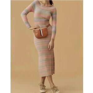 Daily Practice by Anthropologie Ribbed long sleeve stripe Sweater midi Dress S